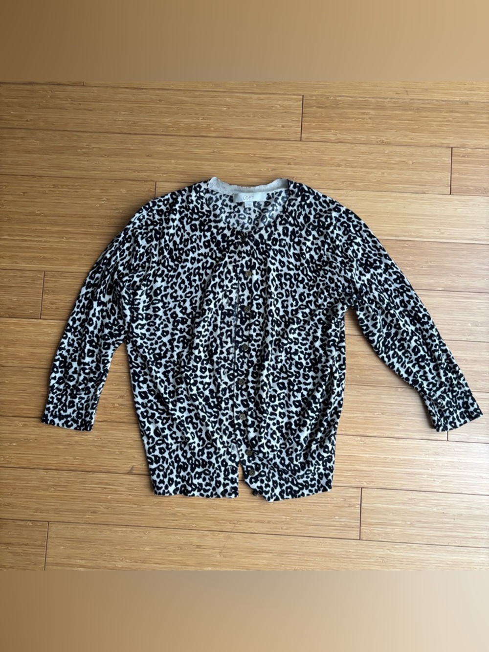 Retro animal print cotton 3/4 sleeve cardigan
